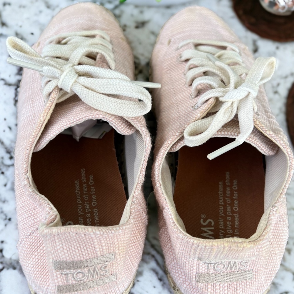 Toms Linen Espadrille Pink Lace Up Sneakers Size 6 - Picture 5 of 13